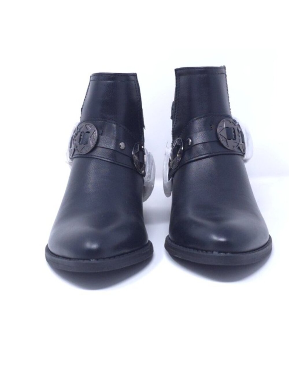 GC Shoes Buckle Wrap V-Cut Black Low Heel Ankle Booties M6.5 - Picture 3 of 10
